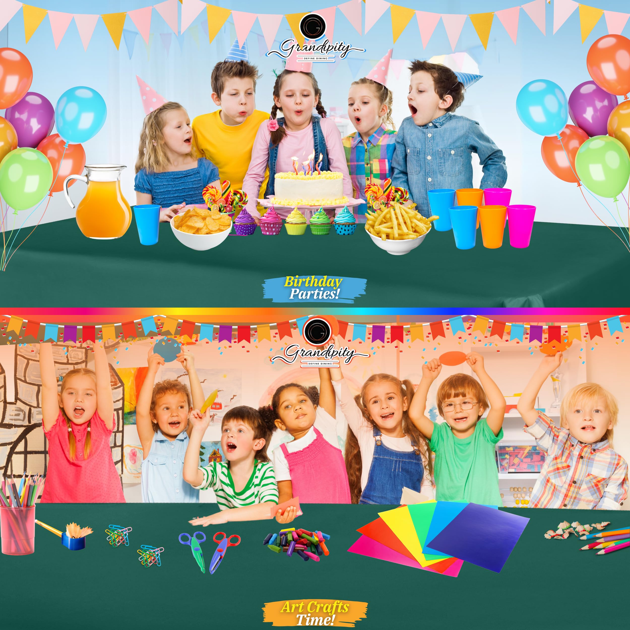 Grandipity Dark Green Plastic Table Cloth Disposable (6 Pk) 54In X 108In Plastic Tablecloths For Rectangle Tables - Premium Part